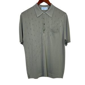 MONTAGUT • Made in France • Vintage • Textured Knit Polo Shirt in Sage Mens Med